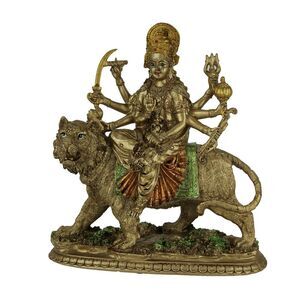 Durga Supreme Hindu Goddess Riding On Tiger Statue